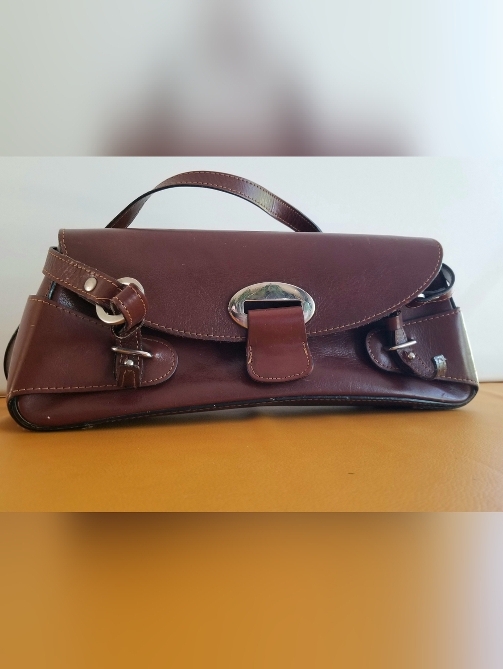 Brown Leather Shoulder Bag with Silver Hardware